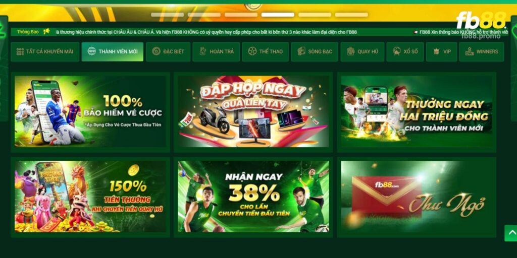 Hàng loạt ưu đãi dành cho tân cược thủ tại trang chơi Fb88