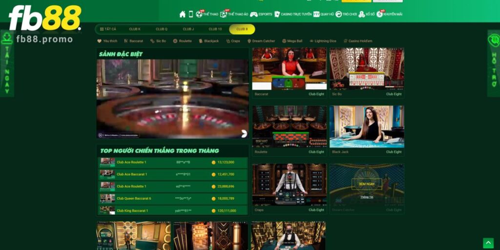 Trải nghiệm khó quên tại sảnh Club Eight Fb88